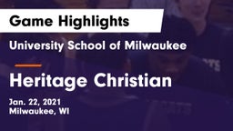 University School of Milwaukee vs Heritage Christian  Game Highlights - Jan. 22, 2021