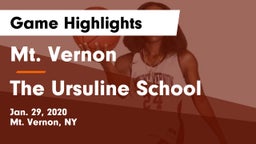 Mt. Vernon  vs The Ursuline School Game Highlights - Jan. 29, 2020