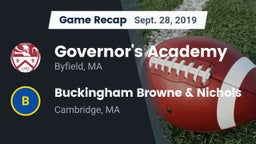 Recap: Governor's Academy  vs. Buckingham Browne & Nichols  2019