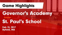 Governor's Academy  vs St. Paul's School Game Highlights - Feb 15, 2017