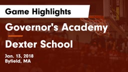 Governor's Academy  vs Dexter School Game Highlights - Jan. 13, 2018