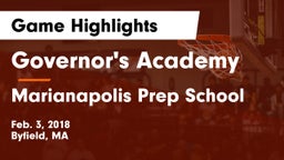 Governor's Academy  vs Marianapolis Prep School Game Highlights - Feb. 3, 2018
