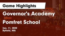 Governor's Academy  vs Pomfret School Game Highlights - Jan. 11, 2020