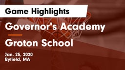 Governor's Academy  vs Groton School  Game Highlights - Jan. 25, 2020