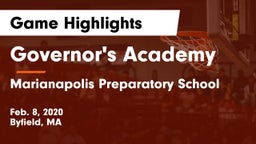 Governor's Academy  vs Marianapolis Preparatory School Game Highlights - Feb. 8, 2020