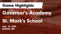 Governor's Academy  vs St. Mark's School Game Highlights - Feb. 15, 2020