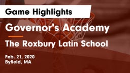 Governor's Academy  vs The Roxbury Latin School Game Highlights - Feb. 21, 2020