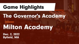 The Governor's Academy  vs Milton Academy Game Highlights - Dec. 2, 2022