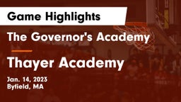 The Governor's Academy  vs Thayer Academy  Game Highlights - Jan. 14, 2023