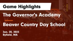 The Governor's Academy  vs Beaver Country Day School Game Highlights - Jan. 20, 2023