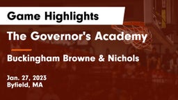 The Governor's Academy  vs Buckingham Browne & Nichols  Game Highlights - Jan. 27, 2023