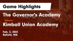The Governor's Academy  vs Kimball Union Academy Game Highlights - Feb. 3, 2023