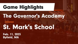 The Governor's Academy  vs St. Mark's School Game Highlights - Feb. 11, 2023