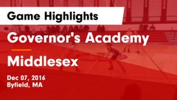 Governor's Academy  vs Middlesex  Game Highlights - Dec 07, 2016