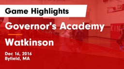 Governor's Academy  vs Watkinson Game Highlights - Dec 16, 2016