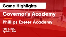 Governor's Academy  vs Phillips Exeter Academy  Game Highlights - Feb 1, 2017