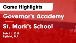 Governor's Academy  vs St. Mark's School Game Highlights - Feb 11, 2017