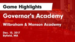 Governor's Academy  vs Wilbraham & Monson Academy  Game Highlights - Dec. 15, 2017