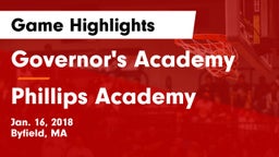 Governor's Academy  vs Phillips Academy  Game Highlights - Jan. 16, 2018