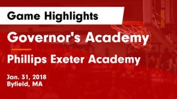 Governor's Academy  vs Phillips Exeter Academy  Game Highlights - Jan. 31, 2018