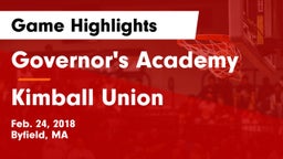 Governor's Academy  vs Kimball Union Game Highlights - Feb. 24, 2018
