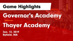 Governor's Academy  vs Thayer Academy  Game Highlights - Jan. 12, 2019