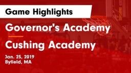 Governor's Academy  vs Cushing Academy  Game Highlights - Jan. 25, 2019