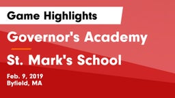 Governor's Academy  vs St. Mark's School Game Highlights - Feb. 9, 2019
