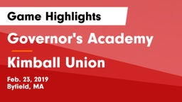 Governor's Academy  vs Kimball Union Game Highlights - Feb. 23, 2019