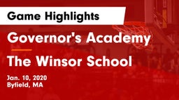 Governor's Academy  vs The Winsor School Game Highlights - Jan. 10, 2020