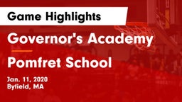 Governor's Academy  vs Pomfret School Game Highlights - Jan. 11, 2020