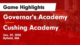 Governor's Academy  vs Cushing Academy  Game Highlights - Jan. 29, 2020