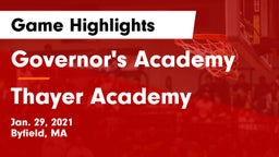 Governor's Academy  vs Thayer Academy  Game Highlights - Jan. 29, 2021