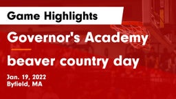Governor's Academy  vs beaver country day Game Highlights - Jan. 19, 2022