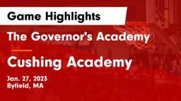 The Governor's Academy  vs Cushing Academy  Game Highlights - Jan. 27, 2023