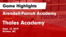 Arendell-Parrott Academy  vs Thales Academy Game Highlights - Sept. 12, 2019