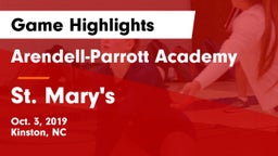 Arendell-Parrott Academy  vs St. Mary's Game Highlights - Oct. 3, 2019