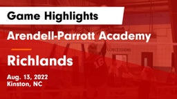 Arendell-Parrott Academy  vs Richlands  Game Highlights - Aug. 13, 2022