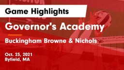 Governor's Academy  vs Buckingham Browne & Nichols  Game Highlights - Oct. 23, 2021