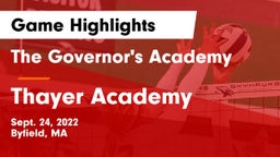 The Governor's Academy  vs Thayer Academy  Game Highlights - Sept. 24, 2022