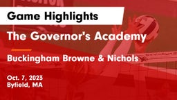 The Governor's Academy vs Buckingham Browne & Nichols  Game Highlights - Oct. 7, 2023