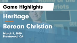 Heritage  vs Berean Christian  Game Highlights - March 5, 2020