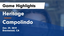 Heritage  vs Campolindo Game Highlights - Oct. 29, 2019