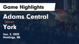 Adams Central  vs York  Game Highlights - Jan. 3, 2020