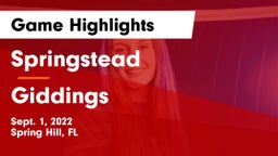 Springstead  vs Giddings  Game Highlights - Sept. 1, 2022