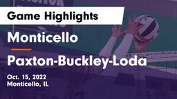 Monticello  vs Paxton-Buckley-Loda  Game Highlights - Oct. 15, 2022