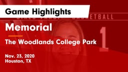 Memorial  vs The Woodlands College Park  Game Highlights - Nov. 23, 2020