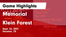 Memorial  vs Klein Forest  Game Highlights - Sept. 26, 2022