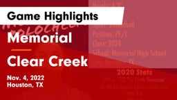 Memorial  vs Clear Creek  Game Highlights - Nov. 4, 2022