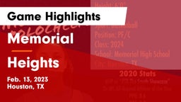 Memorial  vs Heights  Game Highlights - Feb. 13, 2023